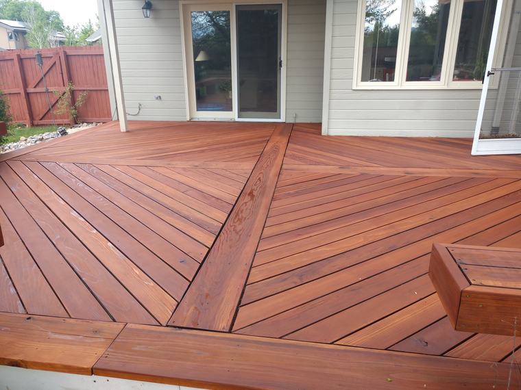 Completed deck refinish with benches and steps