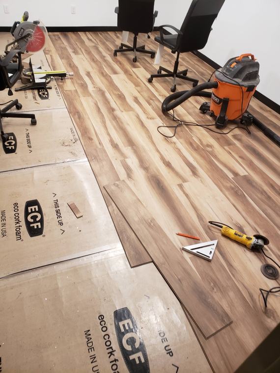 Laminate plank flooring in a commercial office